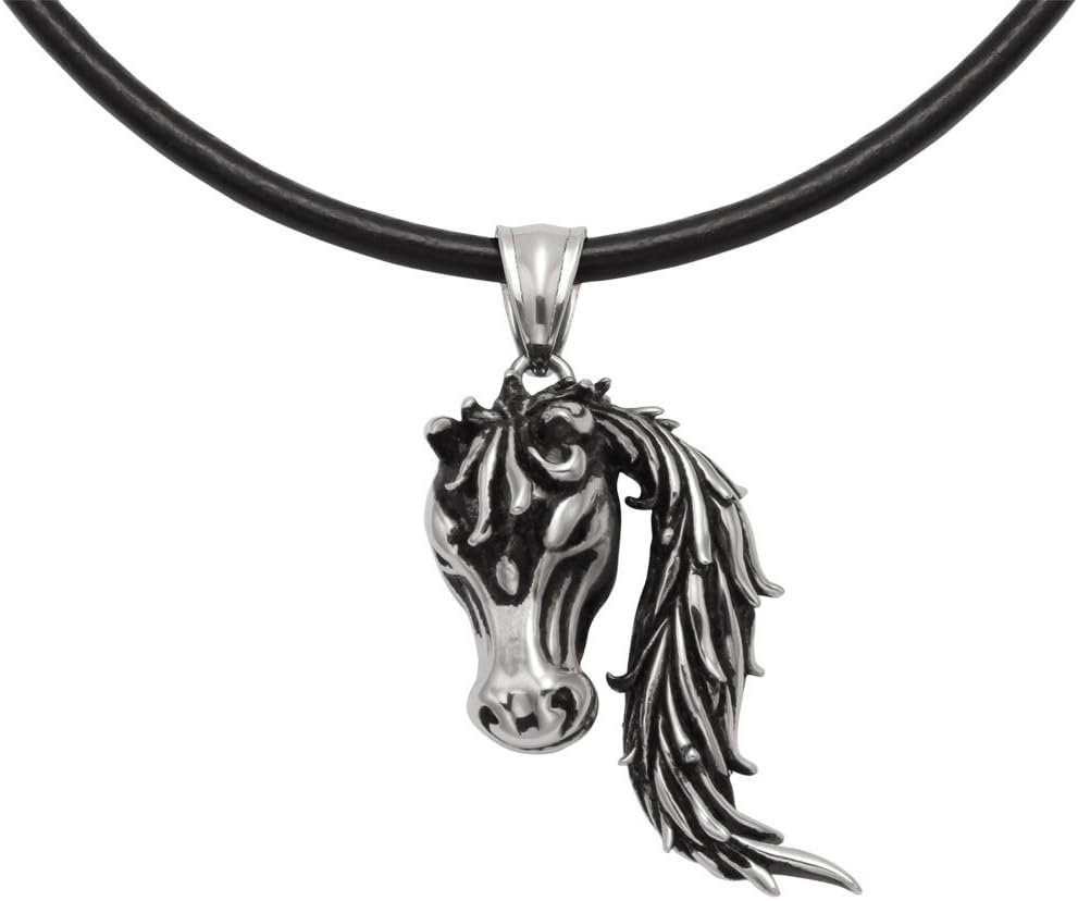 Stainless Steel Horse Head Pendant w/18" Leather Cord