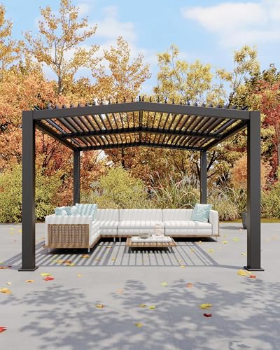 Image of GarveeLife Louvered Pergola 11 ft x 13 ft, Outdoor Pergola with Adjustable Louvered Roof, Reinforced Aluminum Frame, Integrated Drainage System, Hardtop Gazebo for Patio, Deck, Gray