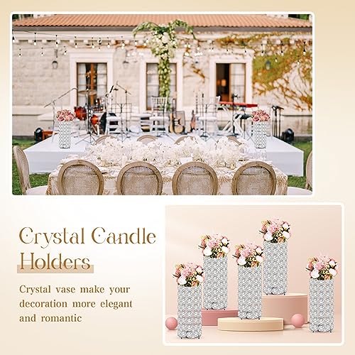 Dandat 8 Pcs Crystal Flower Vase for Wedding Table Centerpieces 7.87 in Crystal Pillar Candle Holder Metal Cylinder Flower Vase Stand for Christmas Wedding Decor Gifts Arrangement Event - Image 4
