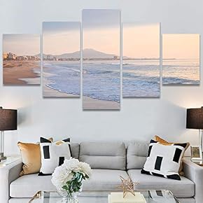 SIGNWIN 5 Panel Canvas Wall Art Aerial Beach...