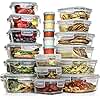 Razab 35 Pc Set Glass Food Storage Containers with Lids - Meal Prep Airtight Bento Boxes BPA-Free 100% Leak Proof (15 lids,15 glass & 5 Plastic Sauce/Dip Containers)