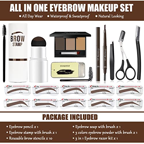 Eyebrow Stamp Stencil Kit, Included Waterproof Eyebrow Stamp And 10 Reusable Shaping Kit For Perfect Eyebrow Makeup, Long-Lasting Eyebrow Pomade For Women Girl, Cruelty-Free (Medium Brown Set) #TOP1