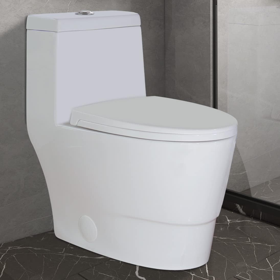 WinZo WZ5012 Elongated One Piece Toilet With Dual Flush 0.8/1.6 GPF Modern Sleek Design White