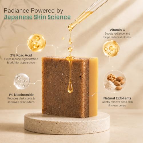 Image of Kozicare Kojic Radiance Soap & Scrub - Japanese 7-in-1 Formula, Pack of 3
