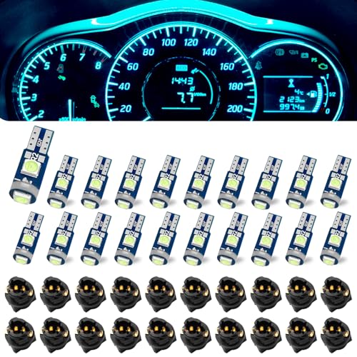 Damwot 74 Led Bulb Dash Lights Super Bright, T5 37 74 LED Bulb with Twist Lock Socket PC74 PC37, Dashboard Lights, Instrument Cluster Bulbs Kits,Pack of 20 (Ice Blue)