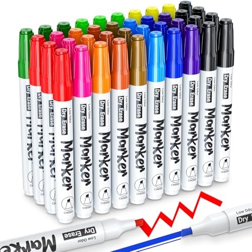 Low Odor Dry Erase Markers for Kids, Chisel Tip Whiteboard Markers Non-Toxic, 40 Bulk 12 Vibrant Colors White Board Markers, Dry Erase Pens for Teachers Classroom School Home & Office Supplies