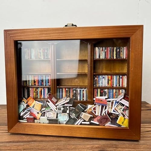 Whrcy Bibliothèque Anxiété 2024,an xiety Bookshelf Shake Away Your an xiety, Mini Bibliothèque D'anxiété, Étagère en Bois Faite À La Main, Vitrine De Boîtes D'allumettes De Livres iniatures
