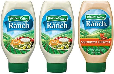 Hidden Valley Original Ranch Dressing Party Pack, Two Bottles of Hidden Valley Original Ranch and One Bottle of Hidden Valley Southwest Chipotle Ranch, Pack of 3, 60 ounces total
