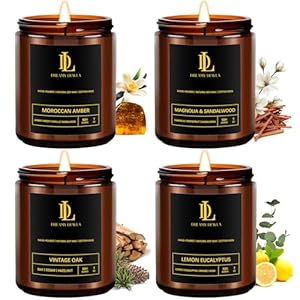 Scented Candles Set, Soy Candles for Home Scented, 4 Pack 28oz Candle Gifts for Men Women, Scents of Magnolia & Sandalwood/Moroccan Amber/Lemon Eucalyptus/Vintage Oak