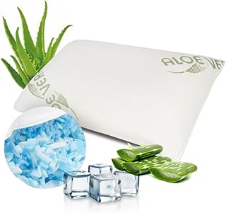 Reisekissen 40x24x12cm aus Gelschaum-Sticks & Aloe Vera Bezug - Kühlkissen mit kühlendem Soft Schaum - kühlendes Kopfkissen - Bauch Rücken & Seitenschläfer - Kissen für unterwegs