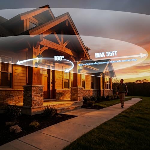 Image of JYZ 16 inch Motion Sensor cOutdoor Wall Light Fixtures, Anti-Rust Aluminum Wall Sconce with Seeded Glass, E26 Socket Waterproof Exterior Lighting, Matte Black Wall Lantern for Porch, Garage, Yard