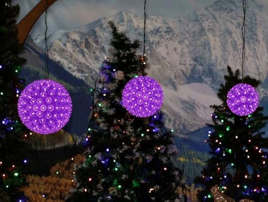 Novelty Lights LED 10in 150 Light Starlight Sphere, Purple, Extra Large Ornament Ball Light, 5ft Hanging Cord with S Hook, 12ft Power Cord with Stackable Plug, Commercial Grade