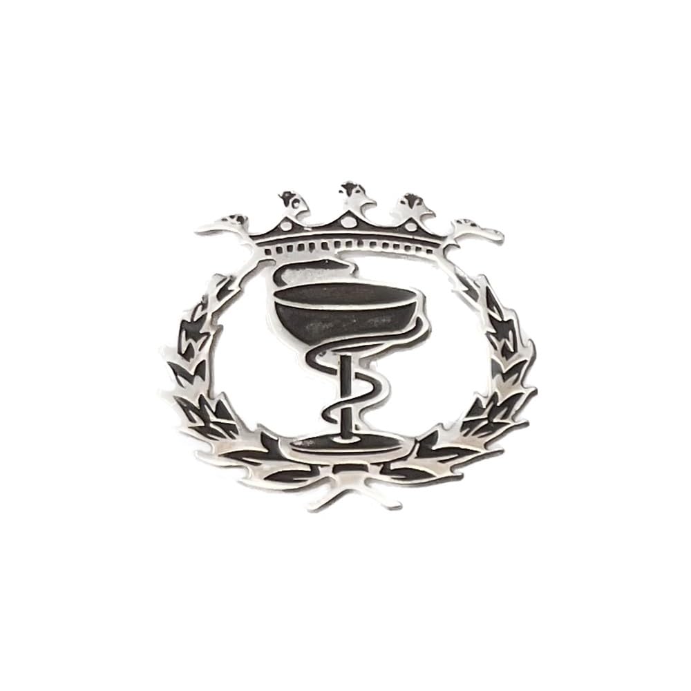 Insignia Profesional Farmacia Plata Ley 925m detalles láser 19mm. pin cierre trasero latón