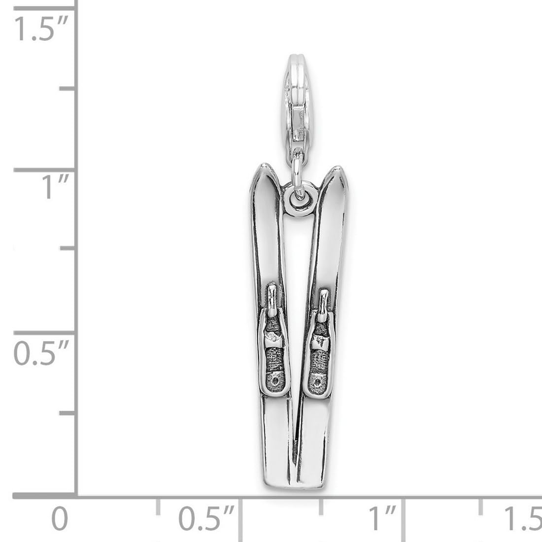 Anhänger aus 925er-Sterlingsilber, ausgefallener Karabinerverschluss, Skier mit Karabinerverschluss, Maße: 33 x 7 mm, Schmuck für Damen, One Size, Metall Silber Sterling-Silber, Kein Edelstein