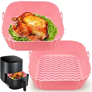 2 PCS Square Air Fryer Silicone Liners, 8 Inch Food Grade Reusable Heat Resistant Silicone Air fryer Pots Inserts Baskets Bowl Accessories for COSORI Instant Vortex 4 to 7 QT Air Fryer Oven Microwave