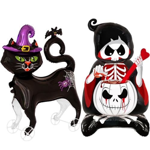 mefeny ハロウィン バルーン 風船 装飾 大きい 2点セット 黒猫 ゴースト 輪付き 自立 アル輪付き 約120p 割れにくい 屋外 玄関 お店 パーティーグッズ イベント デコレーション