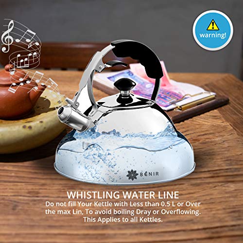 Benir Tea Kettle -2.75 Quart Stainless Steel Whistling Tea Pot for Stove Top - Thumbnail 7