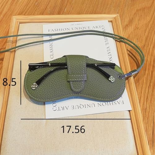 Image of FASHIXD Glasses Case Portable Travel Sunglass Case with Lanyard Eyeglass Pouch Bag Sunglass Holder for Purse For Women Men (Classic-Dark green)