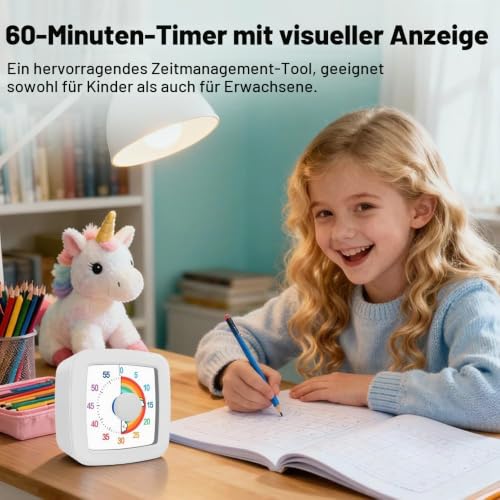 MEPHILIMIA Visueller Timer Kinder, 60 Minuten Countdown Timer Weiß, Schreibtisch Wecker Kinder, Zeitmanagement Werkzeug für Küche… – Ansicht 4