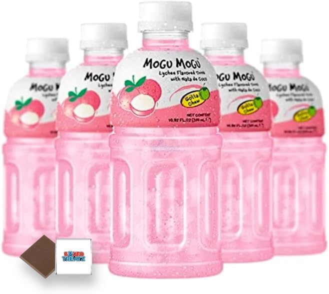 Mogu Mogu Flavored Drinks 6x320ml, LYCHEE - Nata De Coco Juice - Refreshing Taste - Fun Drinking During Hot Summers Or Take Them On Trips & Picnics Boxed Treatz