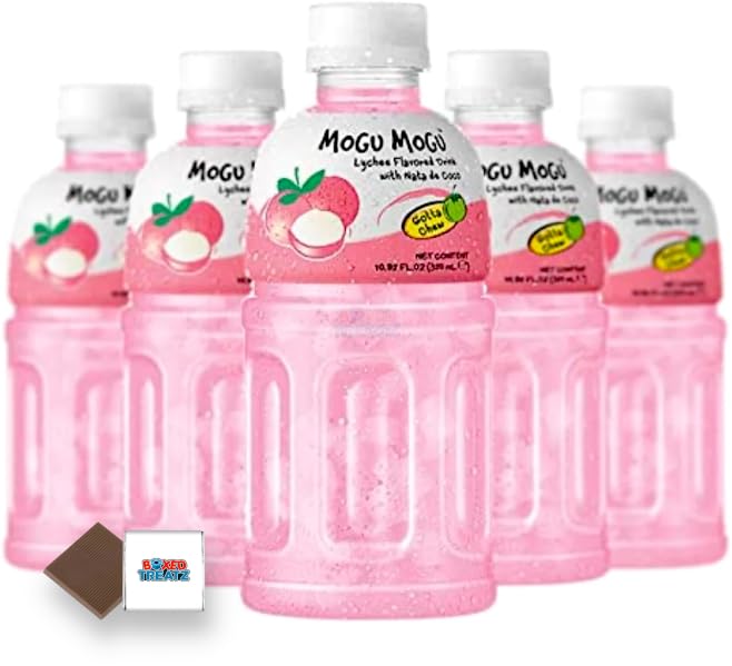 Mogu Mogu Flavored Drinks 6x320ml, LYCHEE - Nata De Coco Juice - Refreshing Taste - Fun Drinking During Hot Summers Or Take Them On Trips & Picnics Boxed Treatz