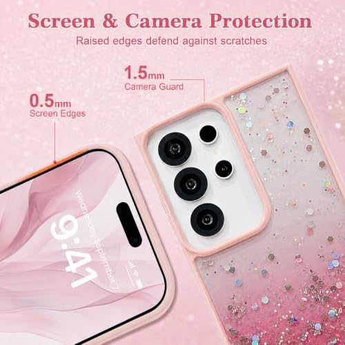 Image of VONZEE Case Compatible with Samsung Galaxy S25 Ultra 5G, Non Moving Glitter Shockproof Case for Girls & Women Soft TPU Shockproof Anti Scratch Drop Protection Cover (Pink)