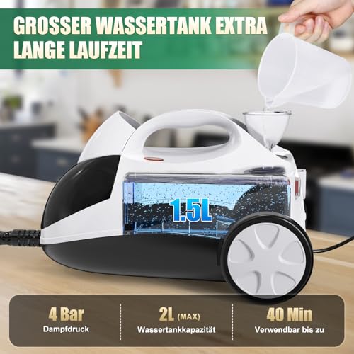 Rolipo Rolipo Dampfreiniger, Dampfdruck: 4 Bar, Leistung: 2000 W, Tank: Max 2 L, Nutzungsdauer: 40 Minuten, mit Bodenreinigungsset, Düsen und Rundbürste von Böden, Sofas, Polstermöbel und Autos - Produktansicht 3 | Bodendampfreiniger