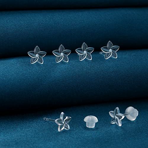 6 Pairs Invisible Plastic Post Earrings For Sensitive Ears - Clear, Sports & Work4