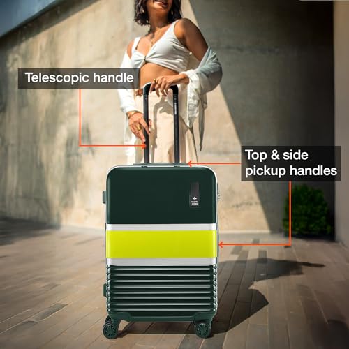 Image of Nasher Miles Mexico Hard-Sided Polycarbonate 8 Wheels Double Spinner Check-in Luggage Dark Green and Lime 28 inch |75cm Trolley Bag, Large