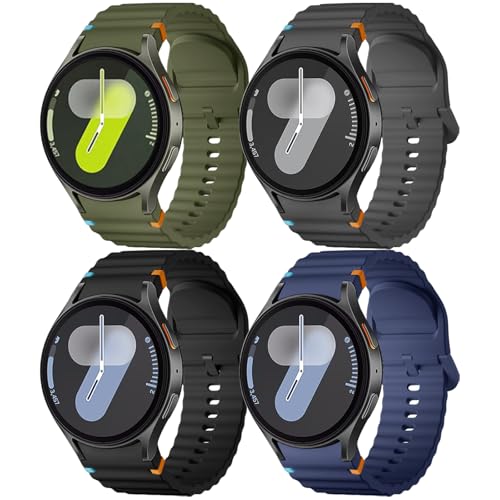 Mastten 4 Pièces Sport Bracelets Compatibles avec Samsung Galaxy Watch 7 – Bracelet en Silicone Souple pour Galaxy Watch 6 5 4 40mm 44mm – Wave & No Gap Band pour 6...