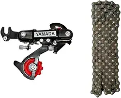Kit Cambio Traseiro C/ Gancheira Yamada 7v E Corrente 116 Elos Fina 7 Velocidades Para Bike Bicicleta Mtb Aro 26 -29