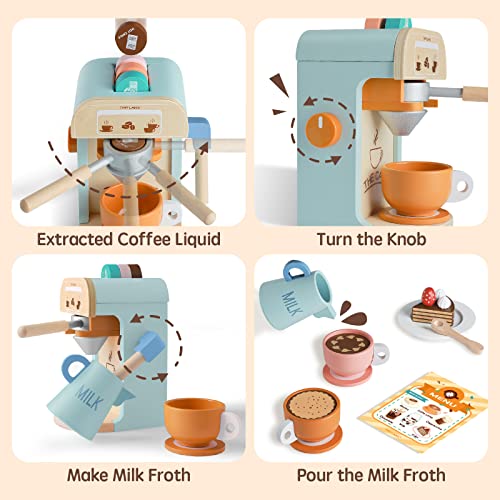 Image of Tiny Land New Modern Play Kitchen for Kids & Kids Coffee Maker Wooden Kit, Toy Kitchen Set with Plenty of Play Features, Gift for Ages 3+