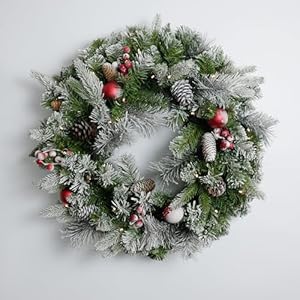 Flockedchristmaswreathprelit24inchwith50lightredballpineconeartificialchristmaswreathsforfrontdoorwithlightswreathforchristmasdecorationdoorwindowswallgreen Urban Country Home Decor Flocked christmas wreath pre lit 24 inch with 50 light red ball pine cone artificial christmas wreaths for front door with lights wreath for christmas decoration door windows wall green urban country home decor