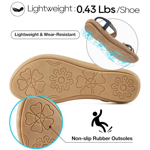 Image of Ablanczoom Flat Sandals for Women Summer: Casual Boho Beaded Toe Ring Dress Shoes - Comfortable Vacation Daily Walking Shoes