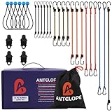 A ANTELOPE 30-Piece Premium Bungee Cord Assortment Includes 18', 24', 36', 48', 60' Bungee Cord, 8' Canopy/Tarp Ball Ties and Alligator Mouth Tarp Clips