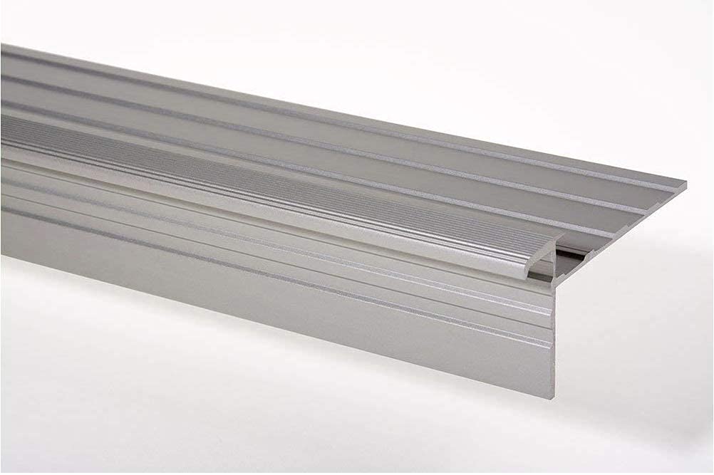 Treppenkantenprofil Profil 1 mit Abschluss-Clip | Aluminium eloxiert (1300 mm, Silber)