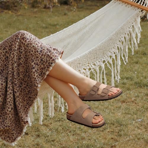 Image of KIDMI Unisex Summer Sandals Arch Support Cork Footbed Slide Sandals with Double Adjustable Buckle for Women Men
