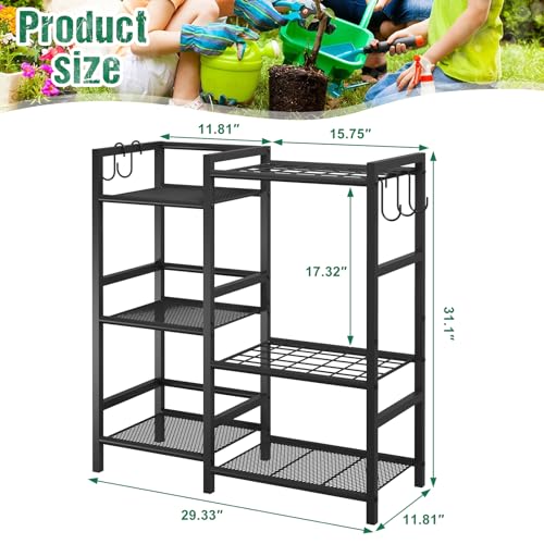 keomaisyto Garden Tool Organizer for Garage Organization, 3 Tier Yard Tool Storage Rack with 35 Long-Handled Tool Slots, Heavy Duty Garden Tool Holder with Large Hooks for Shed, Yard, Garage - Image 4