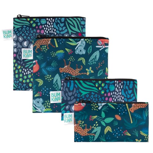 Bumkins Reusable Sandwich and Snack Bags, for Kids School Lunch and for Adults Portion, Washable Fabric, Waterproof Cloth Zip Bag, Travel Pouch,...