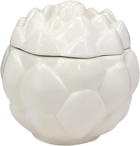 Miniatura 3 de Ebros - Recipiente de cerámica para condimentos de alcachofa blanca realista de 6 pulgadas de profundidad con tapa, 28 onzas para salsa de