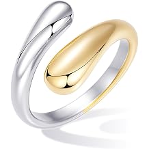 Non Tarnish Gold Chunky Rings for Women, 14K Gold Plated Statement Dome Rings Stacking Silver, Adjustable Mens Eternity Wedding Band Mixed Metal Jewelry Size 3-13