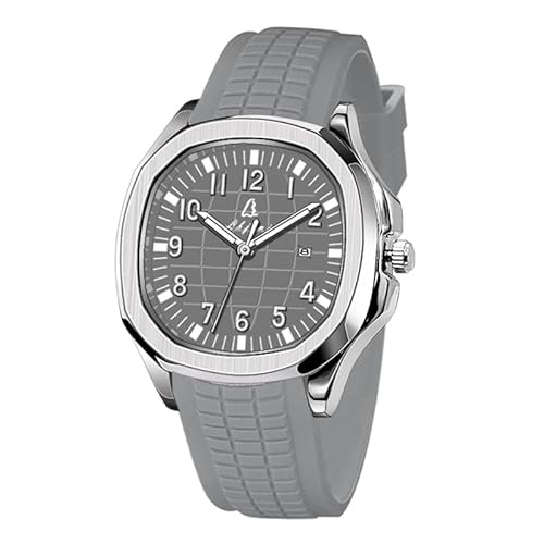 Blekon Collections Men's 44mm Quartz Watch, Comfortable Silicone Strap, Luminous Hands & Numbers, Easy-Read Date Display, Sleek Round Dial – Perfect for Everyday Wear (Silver/Gray)