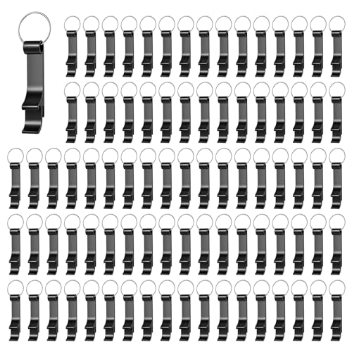 100 Pcs Black Bottle Opener Keychain, Mini Key Ring for Beer, Can, Party Favors, and Wedding Gifts