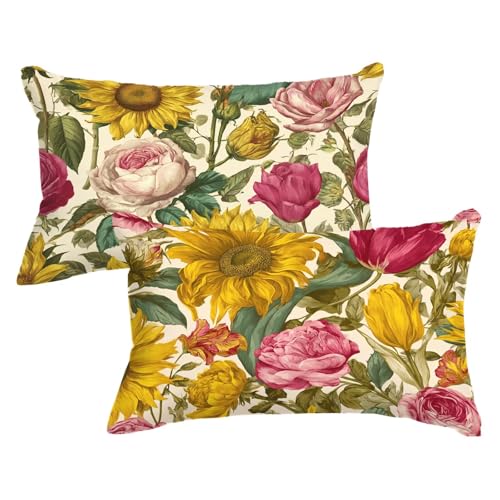 Funda Almohada 75x40, Amarillo Funda Cojin Rectangular Pack 2, Fundas Almohadas Girasol Patrón, Terciopelo Cojines Sofa con Cremallera Invisible para Decoración Otoño Home Cama, Regalo Mujer,Model793