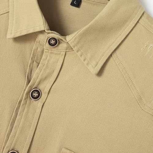 Image of Lu's Chic Men's Shirt Jacket Soft Trucker Long Sleeve Cotton Shacket Fall Classic Button Casual Western