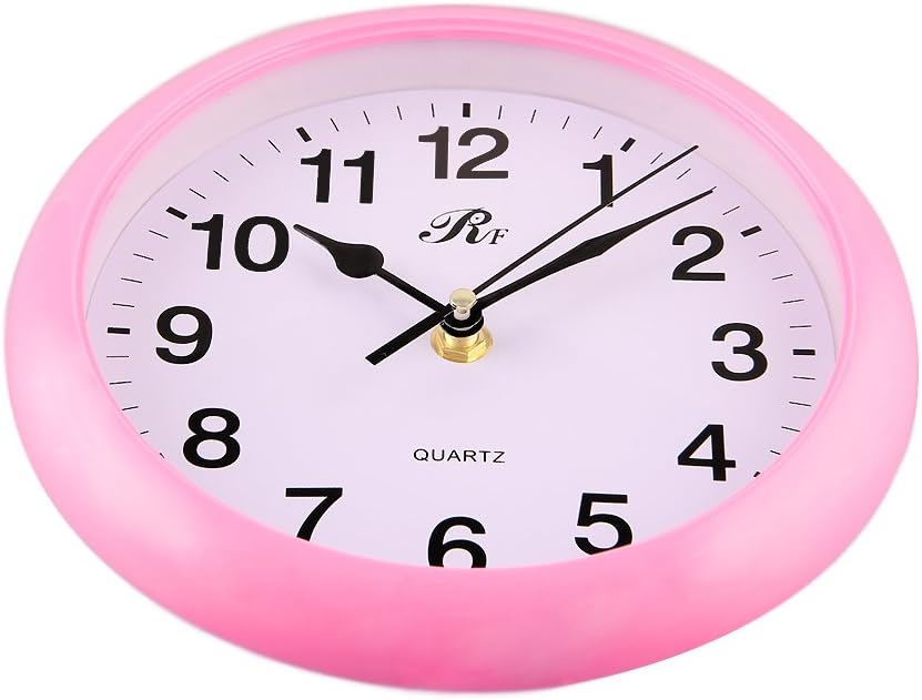 RUIFA Indoor Quiet 8-Inch Precedent Decorative Wall Clock with Arabic Numerals (Pink)