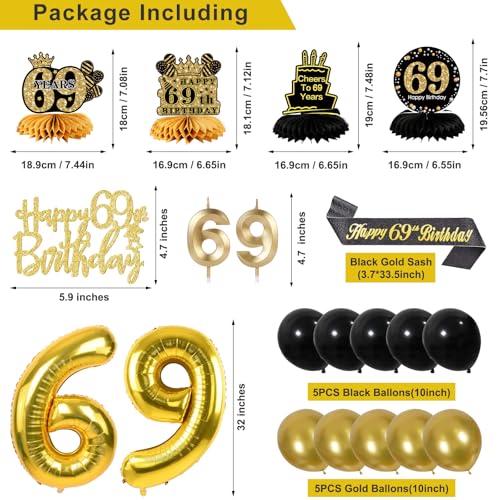 Image of 69th Birthday Decorations for Men, Black Gold 69th Party Decoration Kits