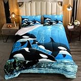 Erosebridal Killer Whale Bedding Sets Orcinus Orcas Comforter Set The Underwater World Jellyfish Down Comforter for Kids Boys Girls Deep Sea Animals Marine Life Duvet Insert 2 Pieces Twin Size