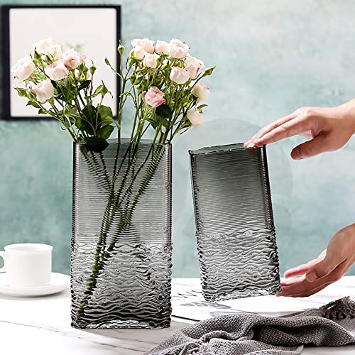 Qufusaty Glass Flower Vase with Irregular Mouth Ripple Texture Thickened Large Clear Vases for Centerpiece Tall Decorative Vase for Center Home Living Room Decorations