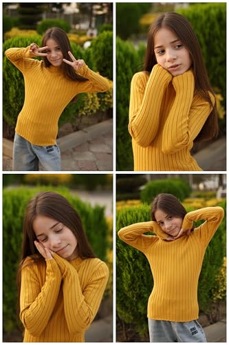Image of Arshiner Girls Half Turtleneck Long Sleeve Knit Slim Sweater Pullover Tops